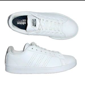 Women’s Adidas Advantage Cloudfoam Sneakers - White Leather Black Logo (Size 7)